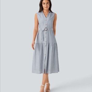 V Neck Sleeveless Blue Striped Work Dress NWT